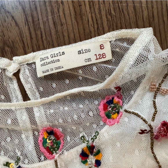 Zara Kids white embroidered beaded net mesh tulle party dress 8 yrs - Picture 3 of 5